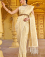 Skinny Beige Kanjivaram Silk Saree With Beautiful Blouse Piece