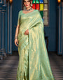 Skinny Pista Kanjivaram Silk Saree With Beautiful Blouse Piece