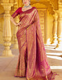 Skinny Purple Kanjivaram Silk Saree With Beautiful Blouse Piece