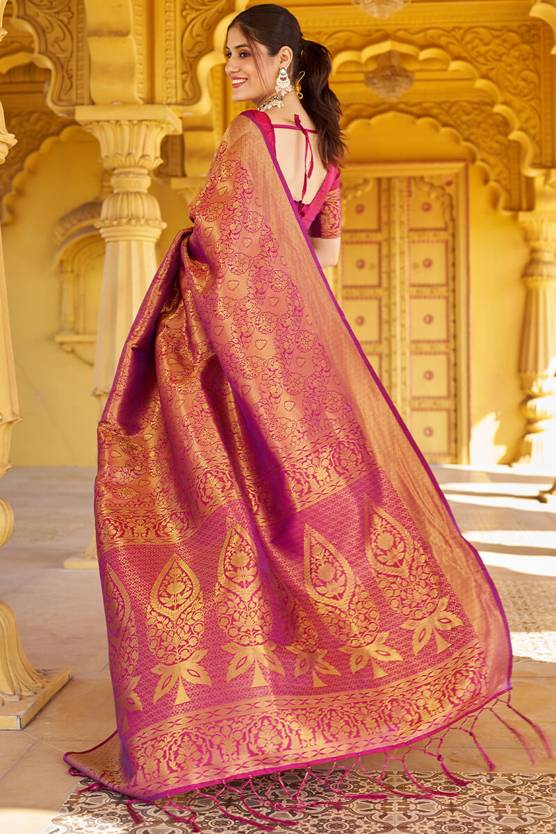 Skinny Purple Kanjivaram Silk Saree With Beautiful Blouse Piece