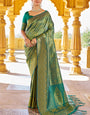 Skinny Rama Kanjivaram Silk Saree With Beautiful Blouse Piece