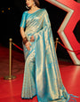 Susurrous Firozi Kanjivaram Silk Saree With Captivating Blouse Piece