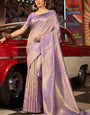 Prominent Lavender Kanjivaram Silk Saree With Outstanding Blouse Piece