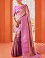 Stunning Pink Kanjivaram Silk Saree With Desirable Blouse Piece