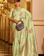 Allure Pista Pure Zari Weaving Banarasi Silk Saree With Palimpsest Blouse Piece
