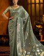 Innovative Sea Green Soft Banarasi Tissue Silk Saree With Magnificat Blouse Piece