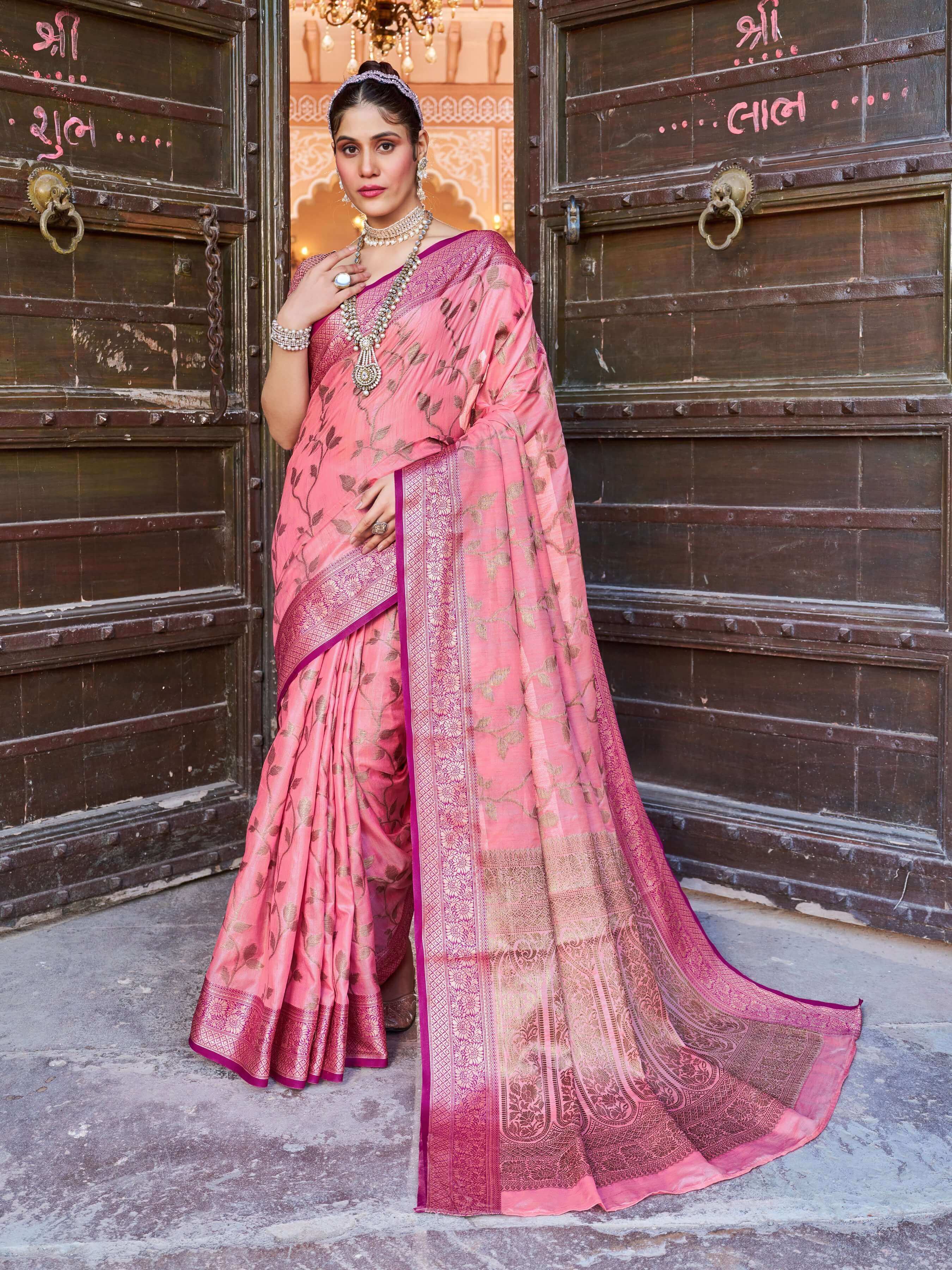 Epiphany Pink Soft Banarasi Silk Saree With Inspiring Blouse Piece