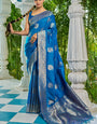 Gorgeous Blue Soft Banarasi Silk Saree With Ravishing Blouse Piece