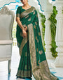 Desirable Dark Green Soft Banarasi Silk Saree With Cynosure Blouse Piece