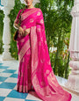 Mellifluous Dark Pink Soft Banarasi Silk Saree With Nectarous Blouse Piece