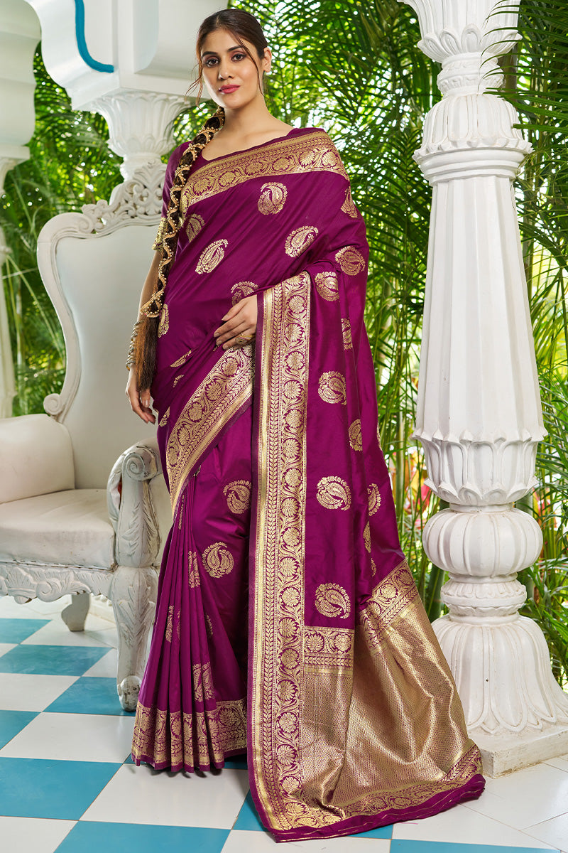 Opulent Purple Soft Banarasi Silk Saree With Prodigal Blouse Piece