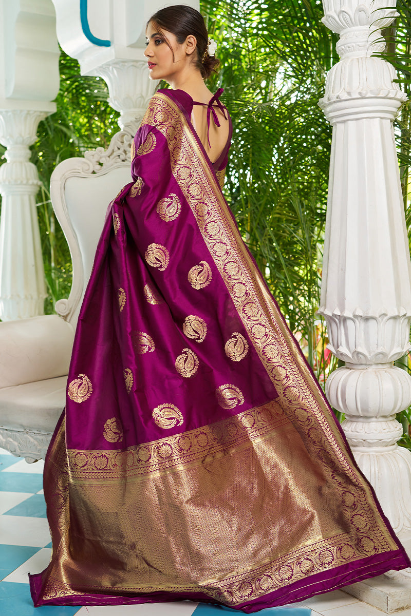 Opulent Purple Soft Banarasi Silk Saree With Prodigal Blouse Piece