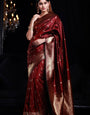 Desultory Maroon Banarasi Silk Saree With Enamoring Blouse Piece