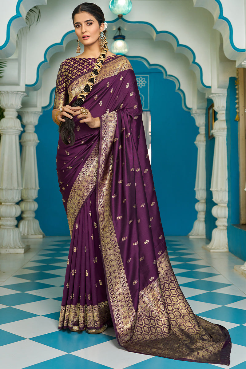 Mesmeric Purple Soft Banarasi Silk Saree With Invaluable Blouse Piece