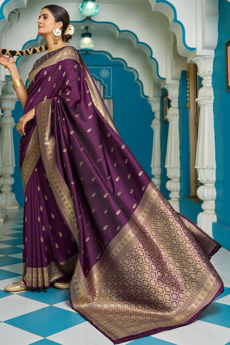 Mesmeric Purple Soft Banarasi Silk Saree With Invaluable Blouse Piece