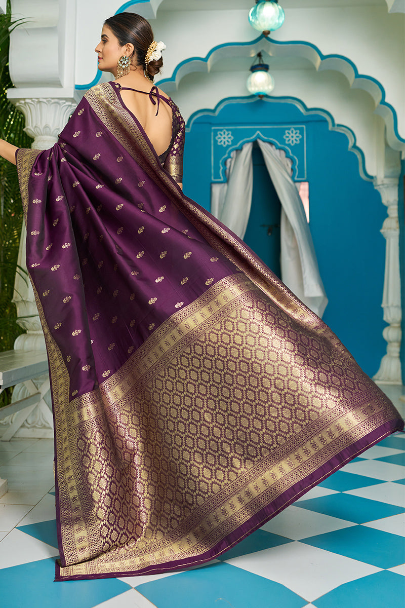 Mesmeric Purple Soft Banarasi Silk Saree With Invaluable Blouse Piece