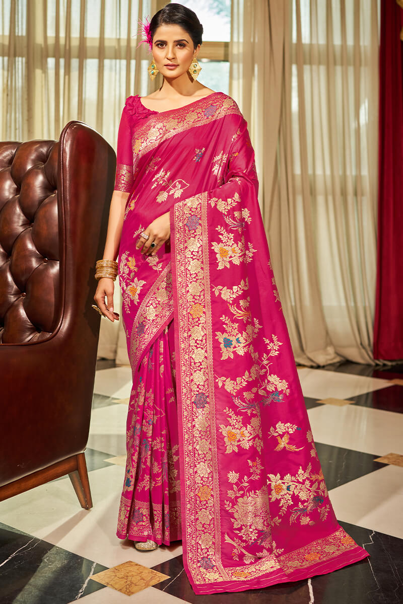 Fragrant Dark Pink Soft Banarasi Silk Saree With Winsome Blouse Piece