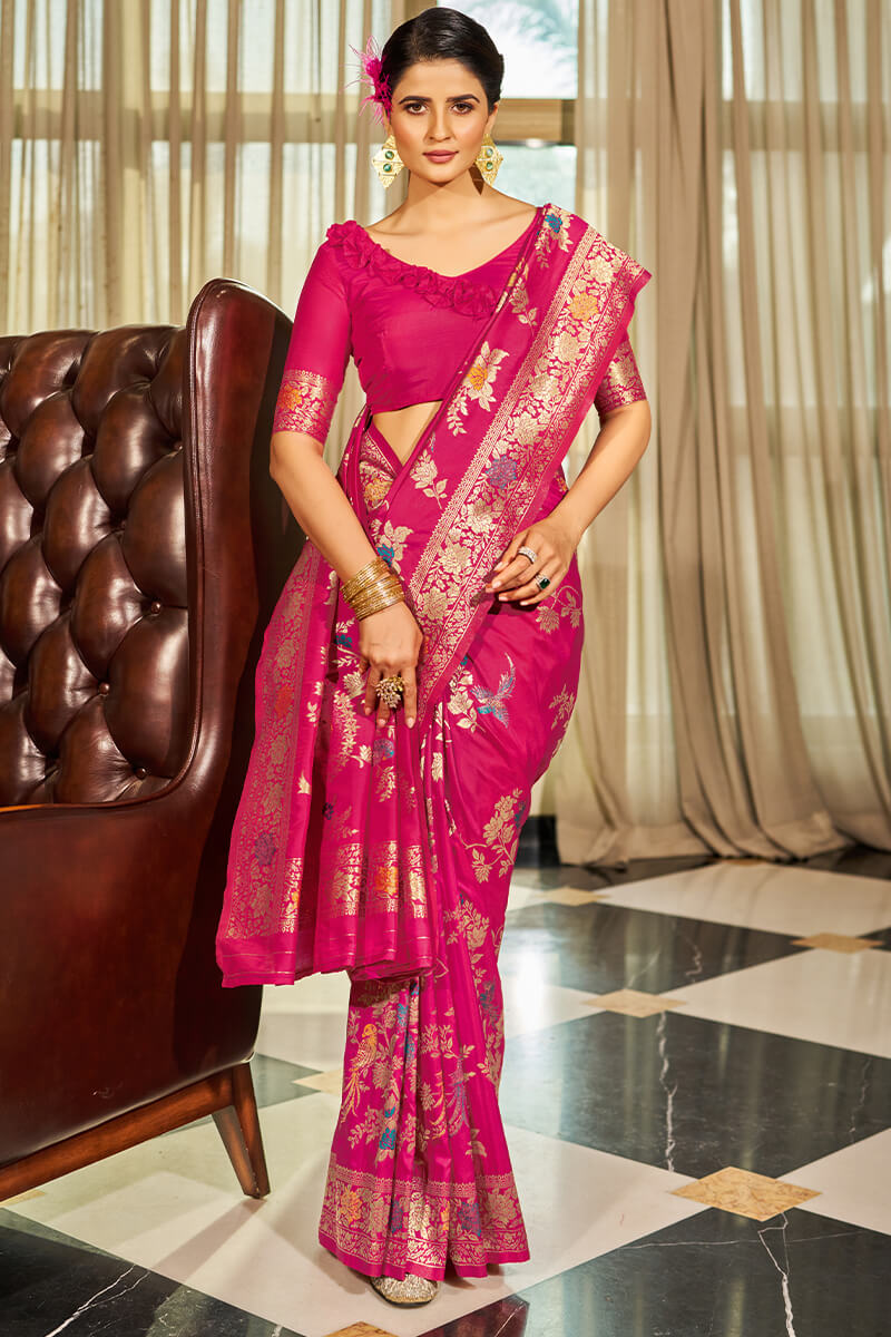 Fragrant Dark Pink Soft Banarasi Silk Saree With Winsome Blouse Piece