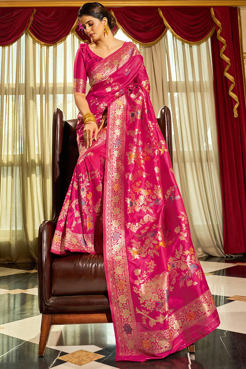 Fragrant Dark Pink Soft Banarasi Silk Saree With Winsome Blouse Piece