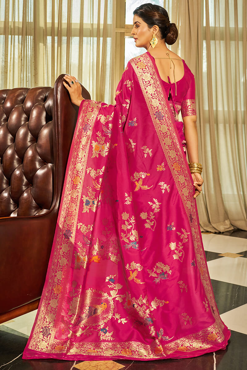 Fragrant Dark Pink Soft Banarasi Silk Saree With Winsome Blouse Piece