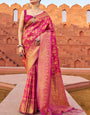 Delightful Dark Pink Banarasi Silk Saree With Bewitching Blouse Piece