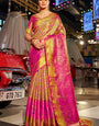 Scintillating Dark Pink Kanjivaram Silk Saree With Scrumptious Blouse Piece