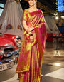 Murmurous Golden Kanjivaram Silk Saree With Beleaguer Blouse Piece