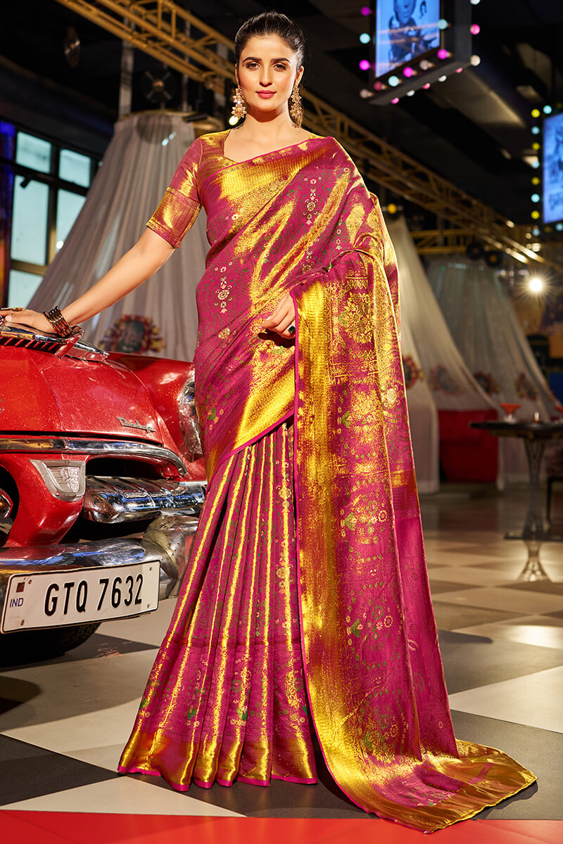 Murmurous Golden Kanjivaram Silk Saree With Beleaguer Blouse Piece