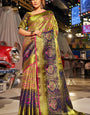 An insanely Mehndi Kanjivaram Silk Saree With Majesty Blouse Piece