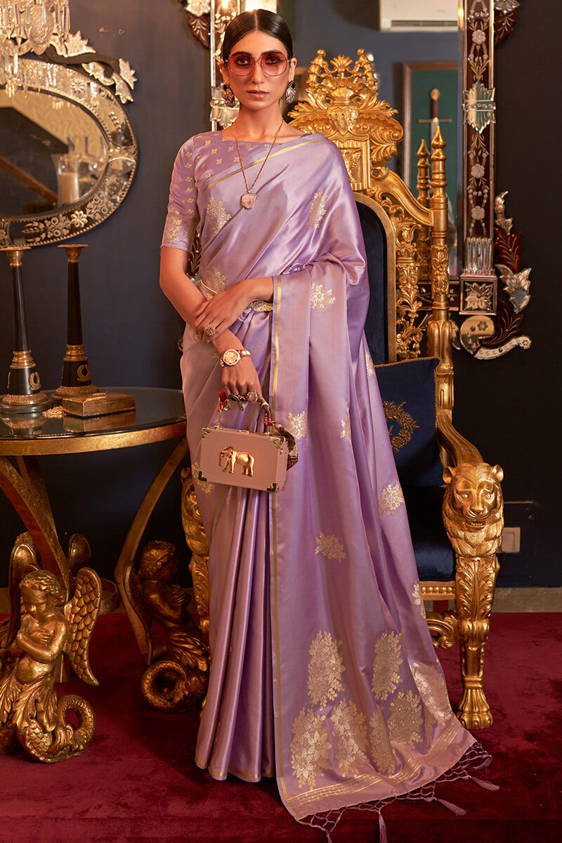 Exemplary Lavender Soft Banarasi Silk Saree With Nectarous Blouse Piece