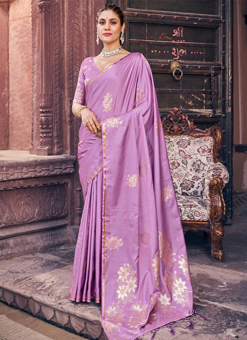 Lagniappe Lavender Soft Banarasi Silk Saree With Gratifying Blouse Piece