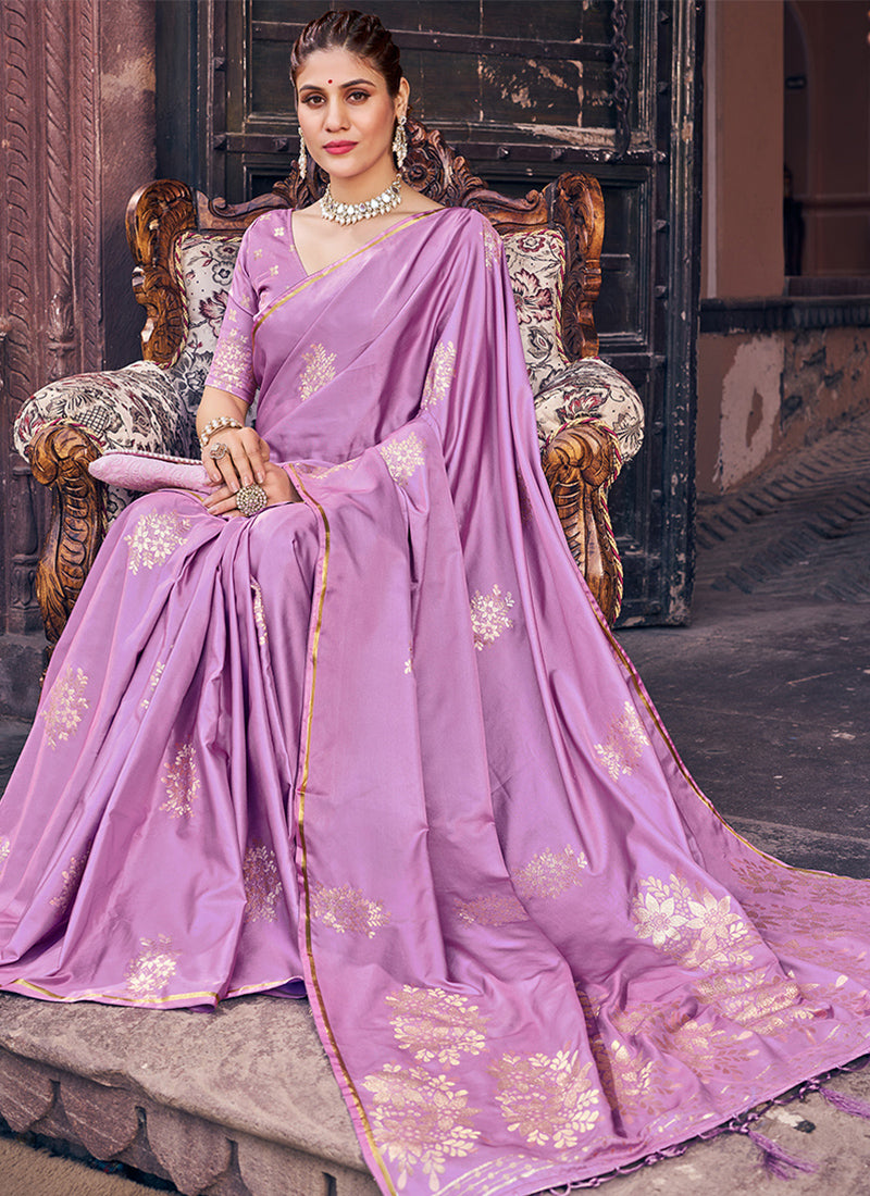 Lagniappe Lavender Soft Banarasi Silk Saree With Gratifying Blouse Piece