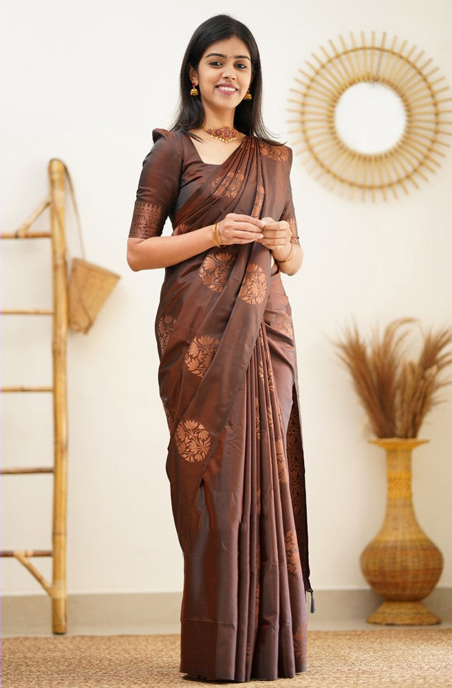 Winsome Brown Soft Silk Saree With Easy on the eyes Blouse Piece