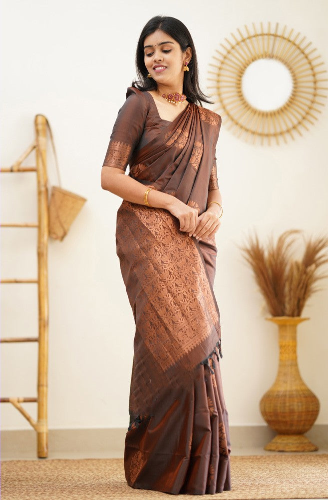 Winsome Brown Soft Silk Saree With Easy on the eyes Blouse Piece