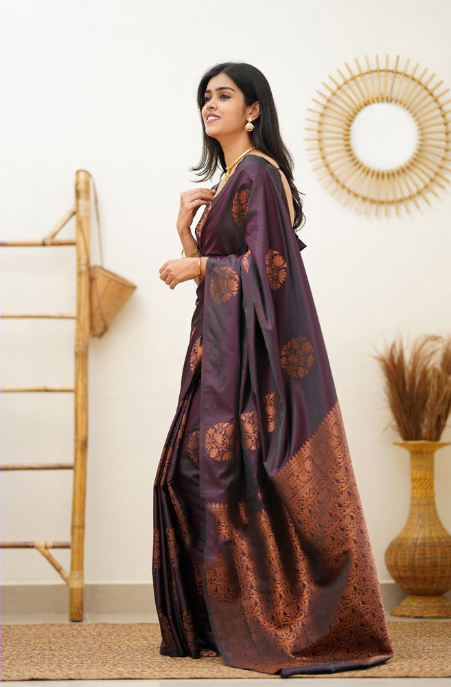 Glorious Purple Soft Silk Saree With Intricate Blouse Piece