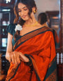 Smart Orange Soft Silk Saree With Glorious Blouse Piece