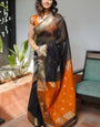 Entrancing Black Cotton Silk Saree With Beleaguer Blouse Piece