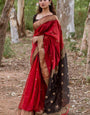 Eloquence Red Cotton Silk Saree With Palimpsest Blouse Piece