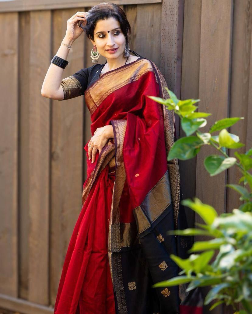 Eloquence Red Cotton Silk Saree With Palimpsest Blouse Piece