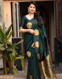 Trendy Dark Green Soft Silk Saree With Girlish Blouse Piece