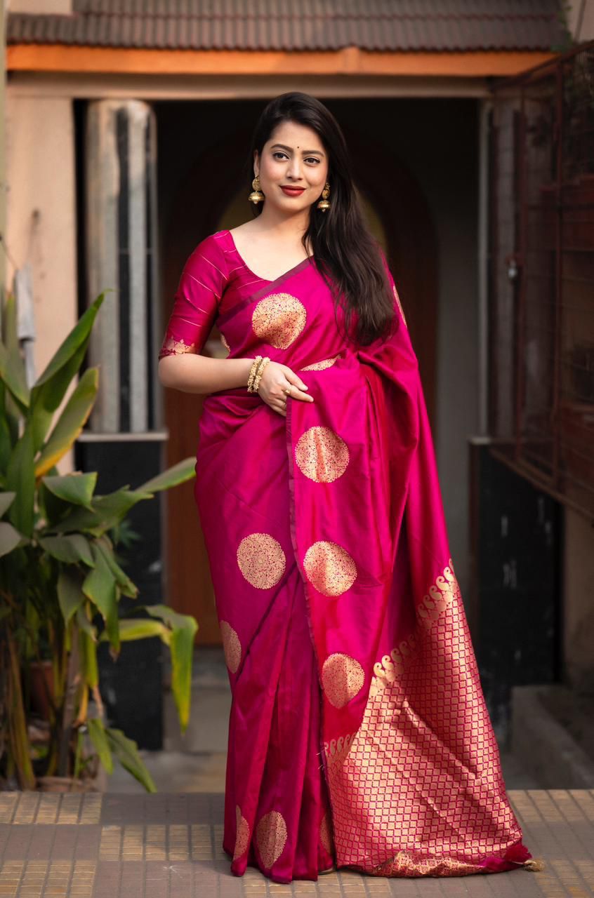 Radiant Dark Pink Soft Silk Saree With Angelic Blouse Piece