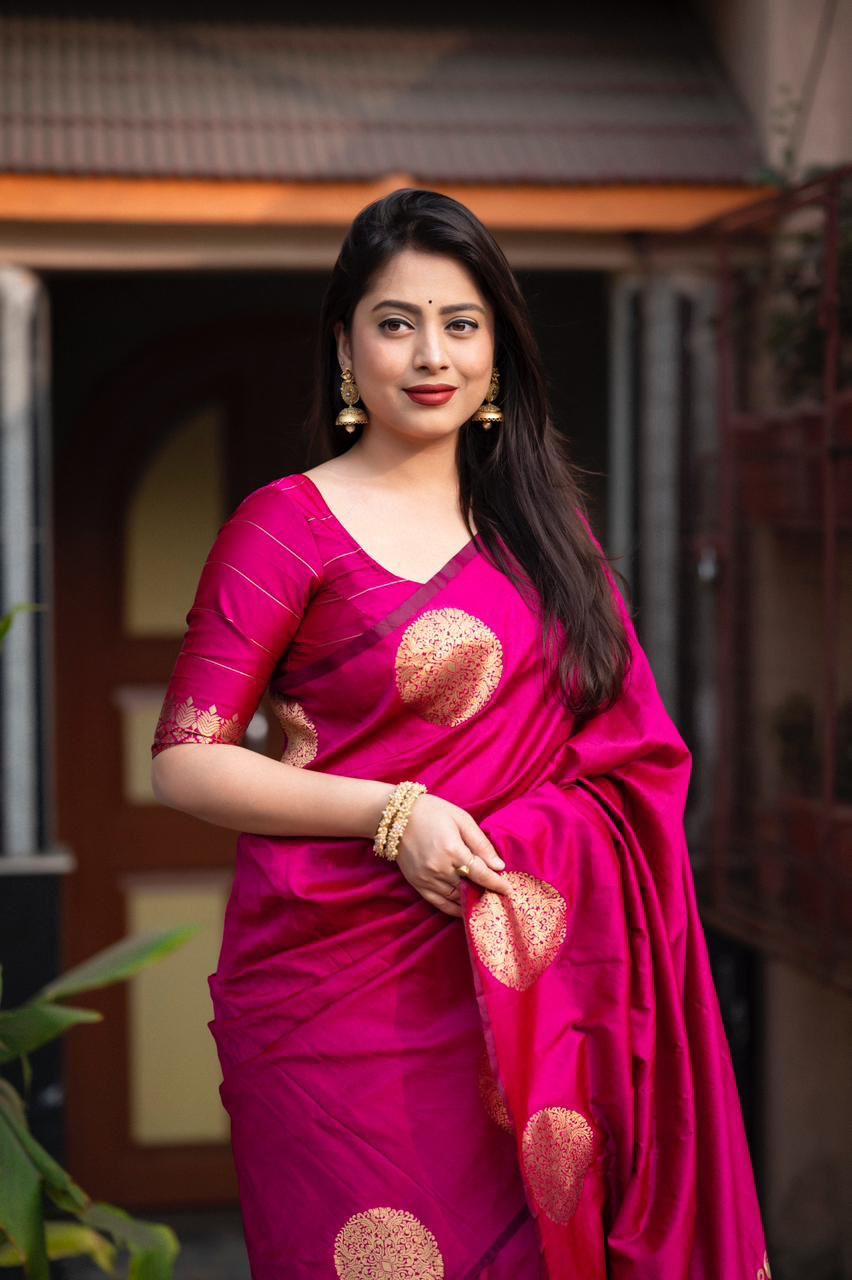 Radiant Dark Pink Soft Silk Saree With Angelic Blouse Piece