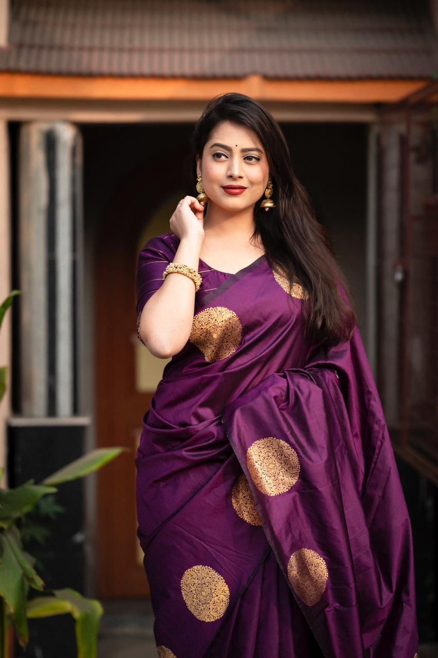 Aplomb Purple Soft Silk Saree With Grandiose Blouse Piece