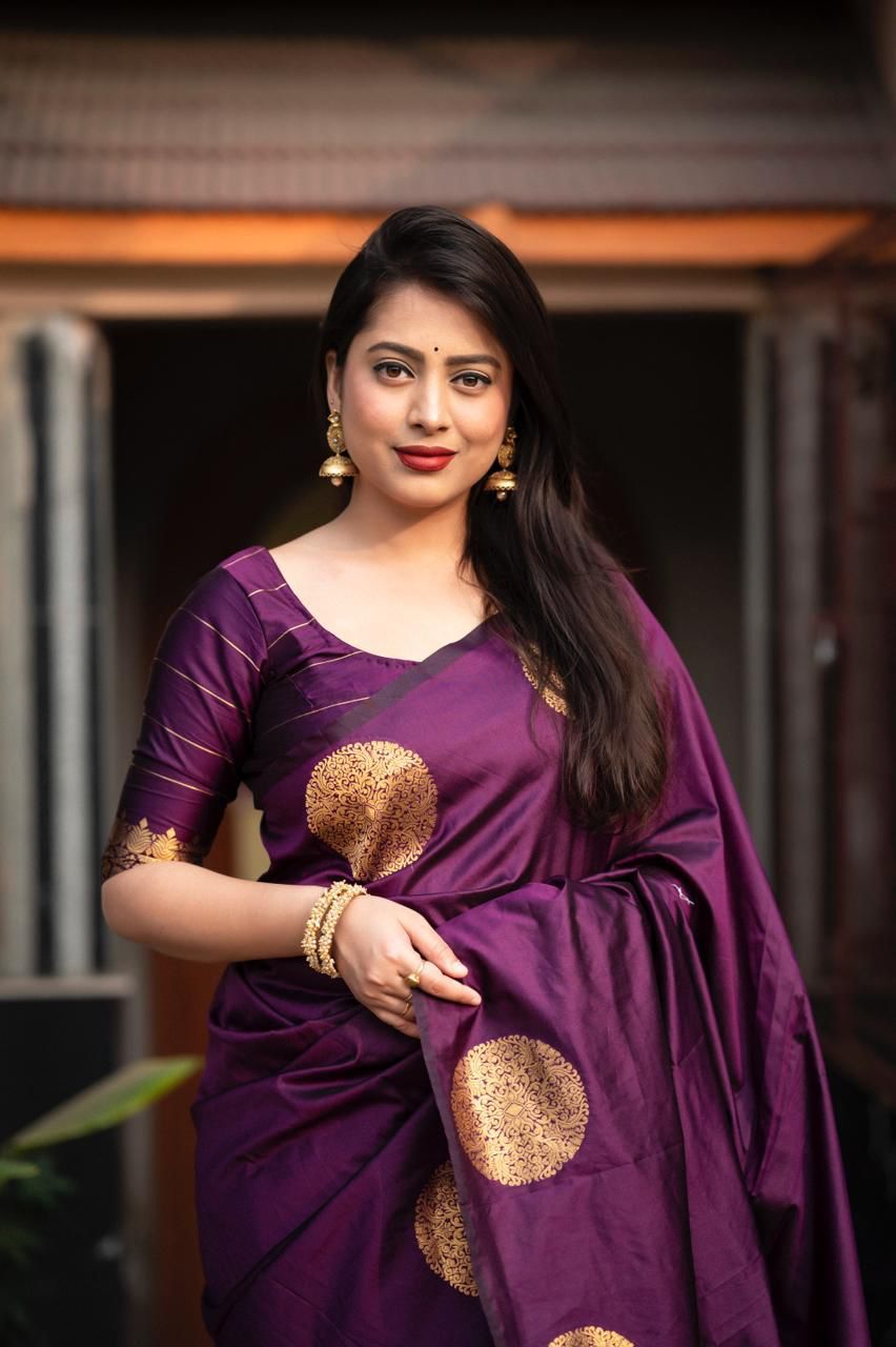 Aplomb Purple Soft Silk Saree With Grandiose Blouse Piece