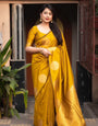 Posh Yellow Soft Silk Saree With Glittering Blouse Piece