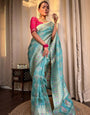 Grandiose Firozi Soft Silk Saree With Verdant Blouse Piece