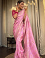 Woebegone Pink Soft Silk Saree With Splendorous Blouse Piece