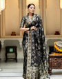 Flameboyant Black Soft Silk Saree With Magnificat Blouse Piece