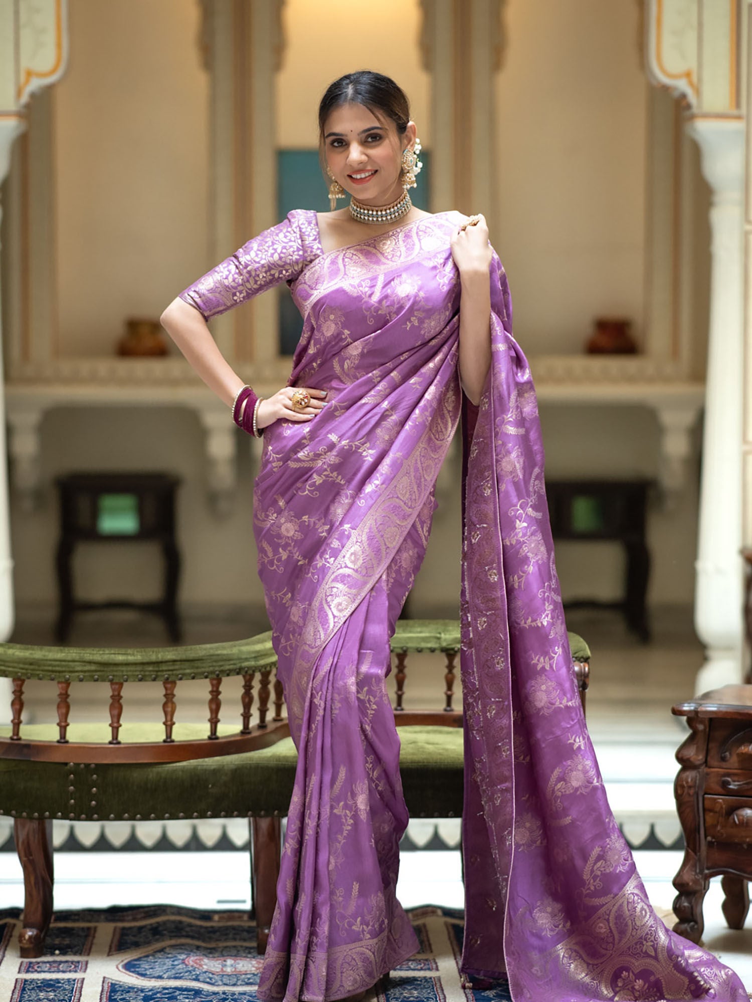 Ratatouille Lavender Soft Silk Saree With Super extravagant Blouse Piece