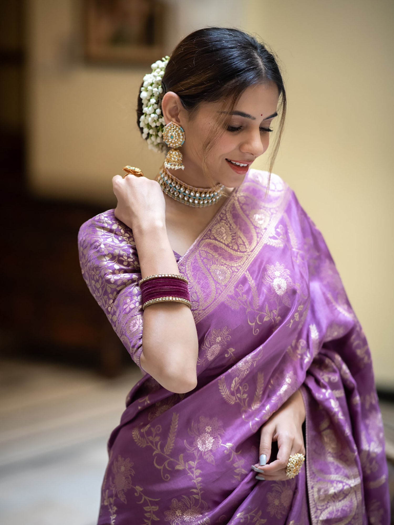 Ratatouille Lavender Soft Silk Saree With Super extravagant Blouse Piece